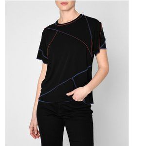 Nicole Miller Exposed Seams Short Sleeve Top